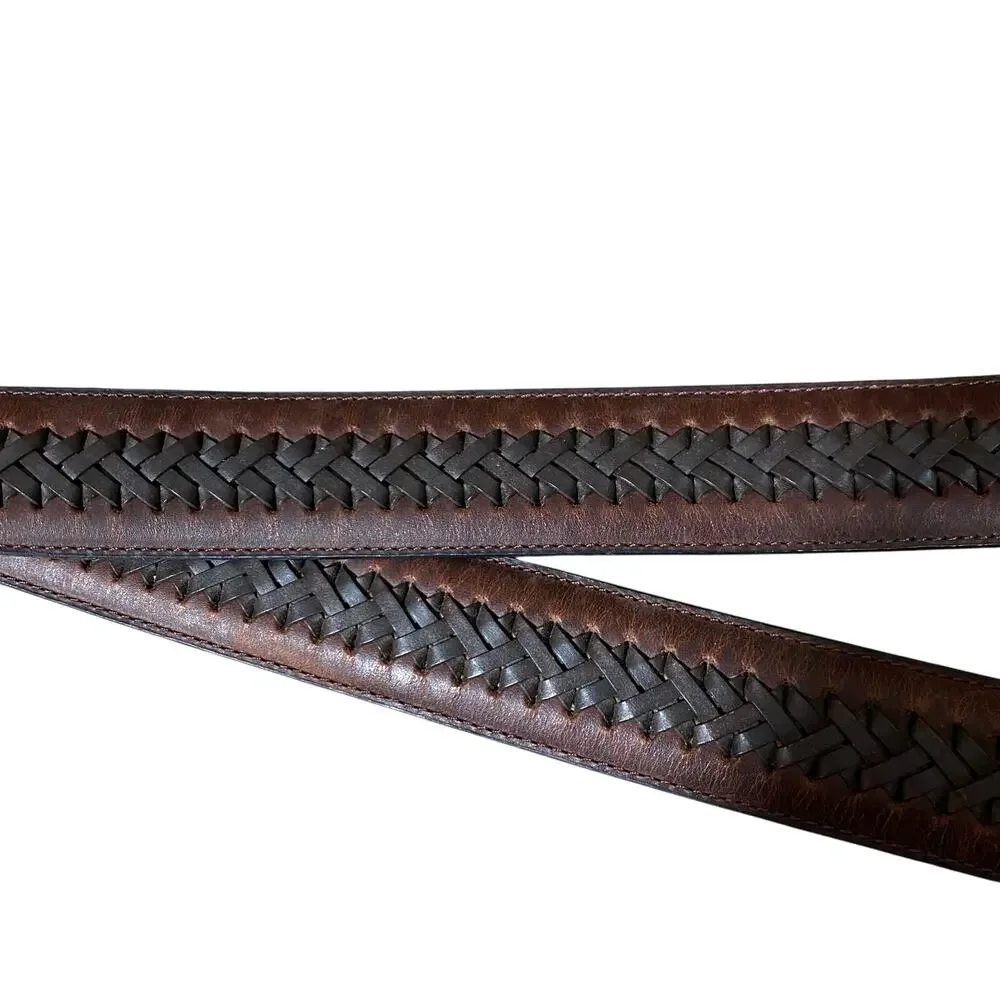 Columbia Brown Black Woven Leather Belt Antique Silver Buckle Men’s 44/110